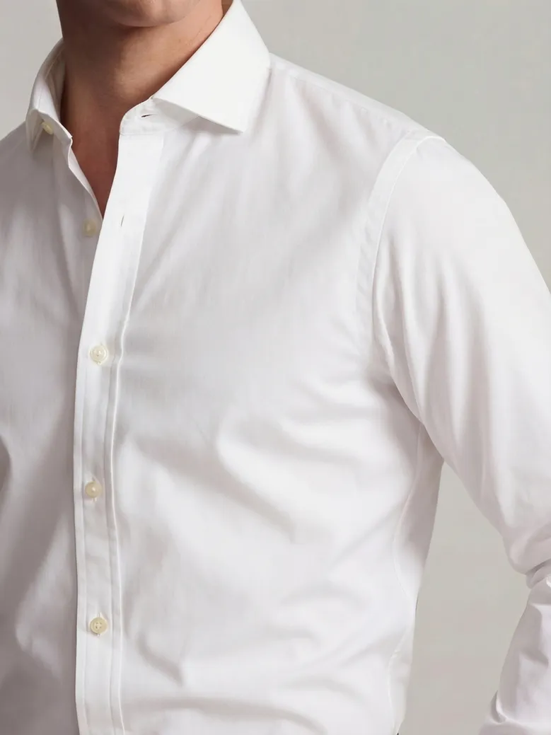 Easy-iron plain white poplin shirt