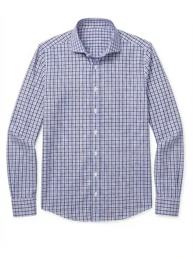 Easy-iron blue checked twill shirt