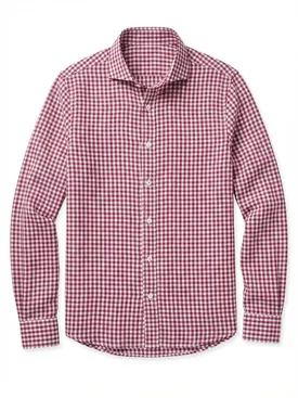 Burgundy red checked linen shirt