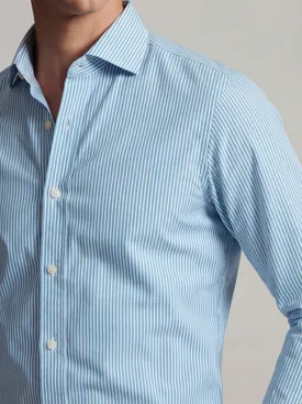 Easy-iron light blue striped poplin shirt