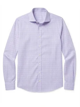 Easy-iron mauve prince of wales check poplin shirt