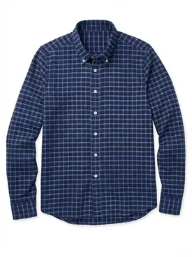 Navy blue and sky blue plaid thick flannel shirt