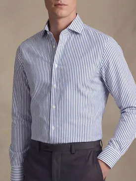 Easy-iron blue striped poplin shirt