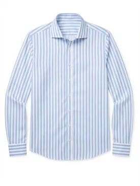 Easy-iron sky blue striped twill shirt